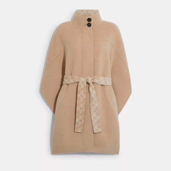 NWOT - Coach Women's Beige Wool Cape with Belt - XS/S - Picture 2 of 5